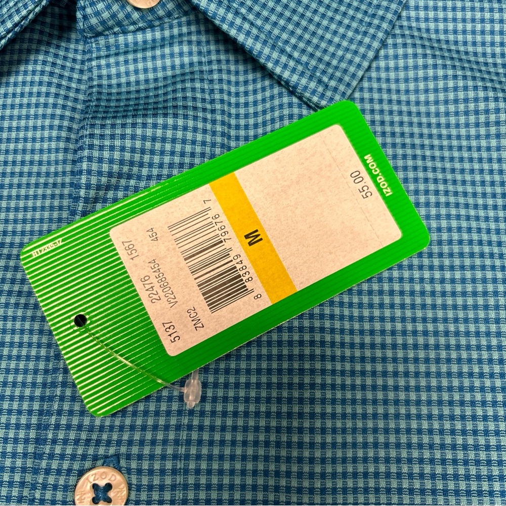 IZOD Golf Men’s Shirt Medium Blue Gingham New With Tags - Picture 2 of 4